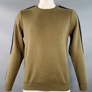 AETHER Size L Black Olive Two Toned Cotton Merino Wool Crew-Neck Sweater